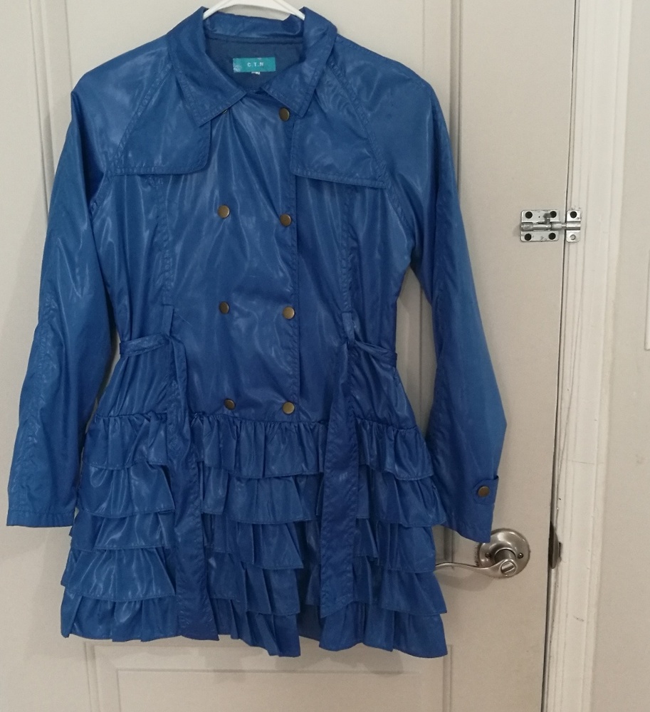 3 for $25 Blue ruffled rain jacket with belt small - Picture 2 of 5